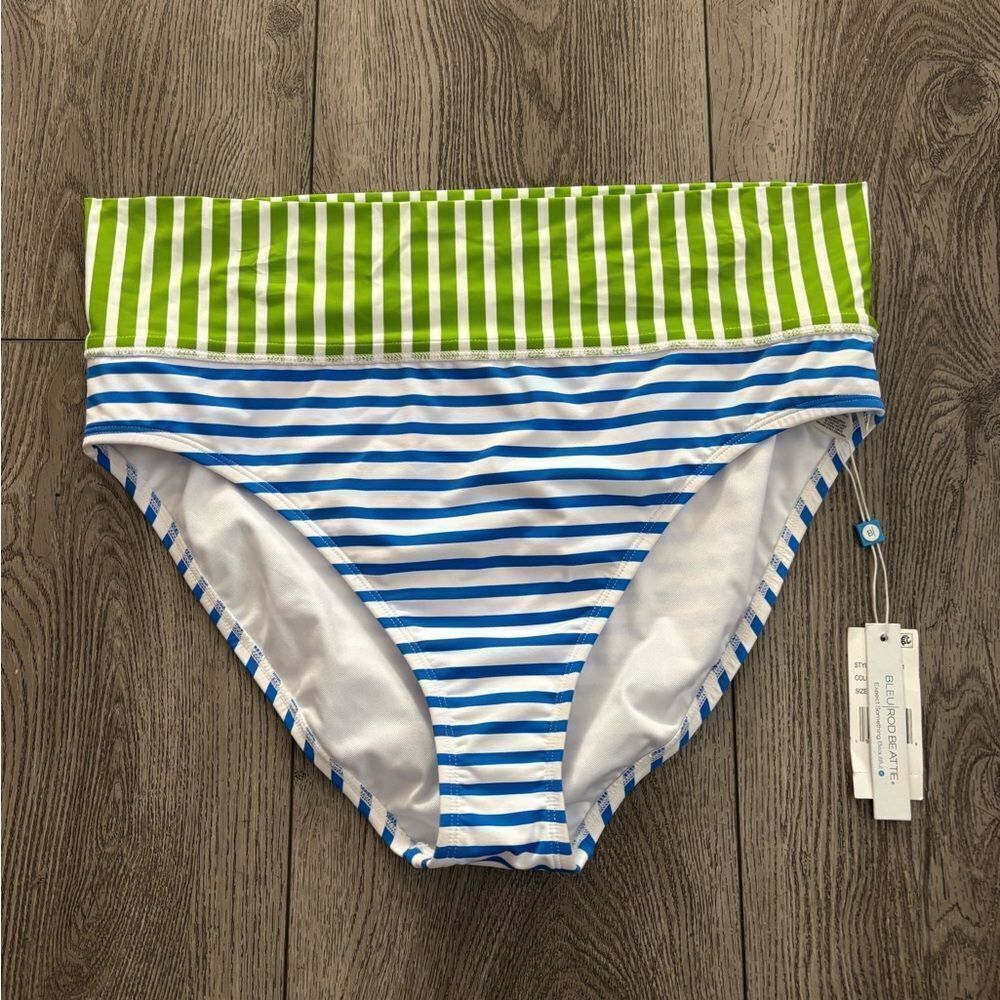 Blue Swim Striped Bikini Bottom - Green and Blue